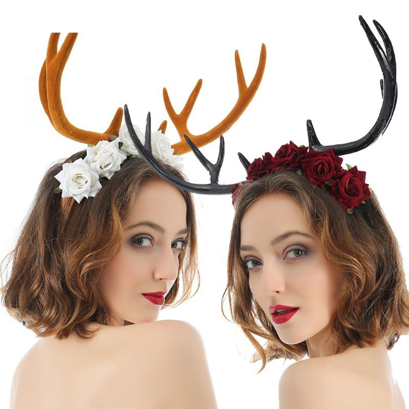 Băng Đô Cài Tóc Đính Hoa Hồng / Tuần Lộc Thời Trang Halloween