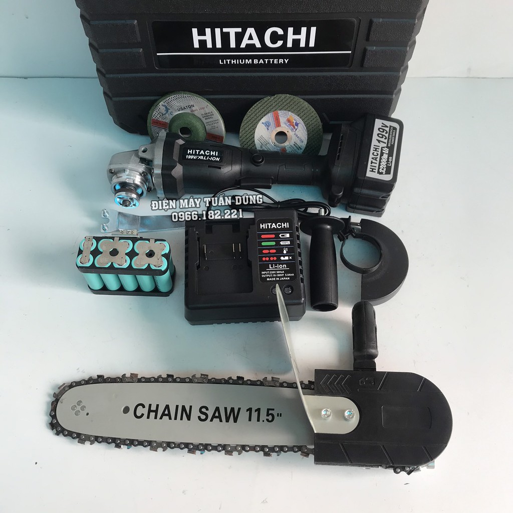 Máy cắt cầm tay dùng pin Hitachi 199V TẶNG Đá mài Đá cắt và Bộ lưỡi cưa xích