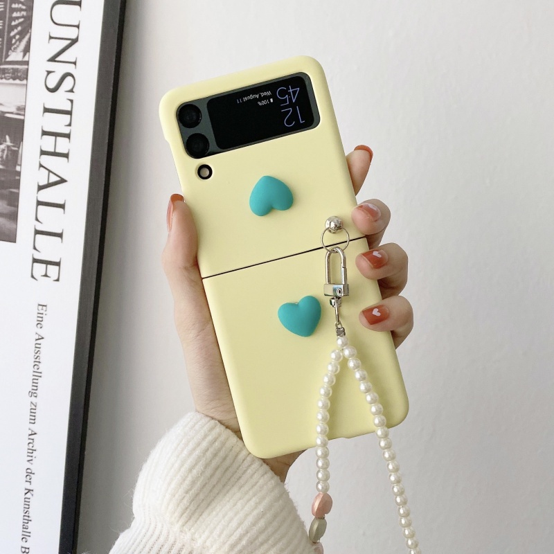 Ốp Điện Thoại Cứng Màu Macaron Hình Trái Tim 3D Chống Rơi Vỡ Cho Samsung Galaxy Z Flip 3