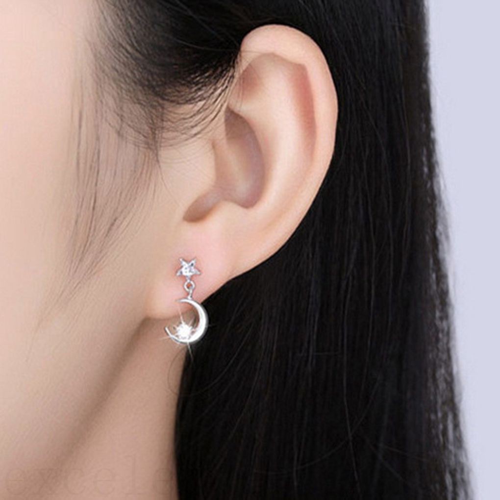 Hoa Tai Hình Mặt Trăng Và Ngôi Sao Đính Đá Lấp Lánh Xinh Xắn