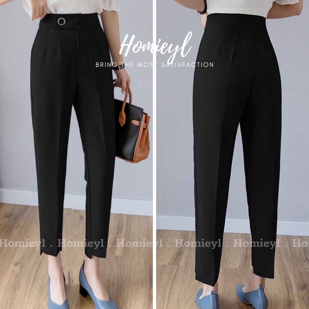 Quần baggy nữ lưng cao đai tròn cạp cao công sở Homieyl cao cấp chất vải đẹp, quần tây nữ lưng cao màu đen đi học đi làm
