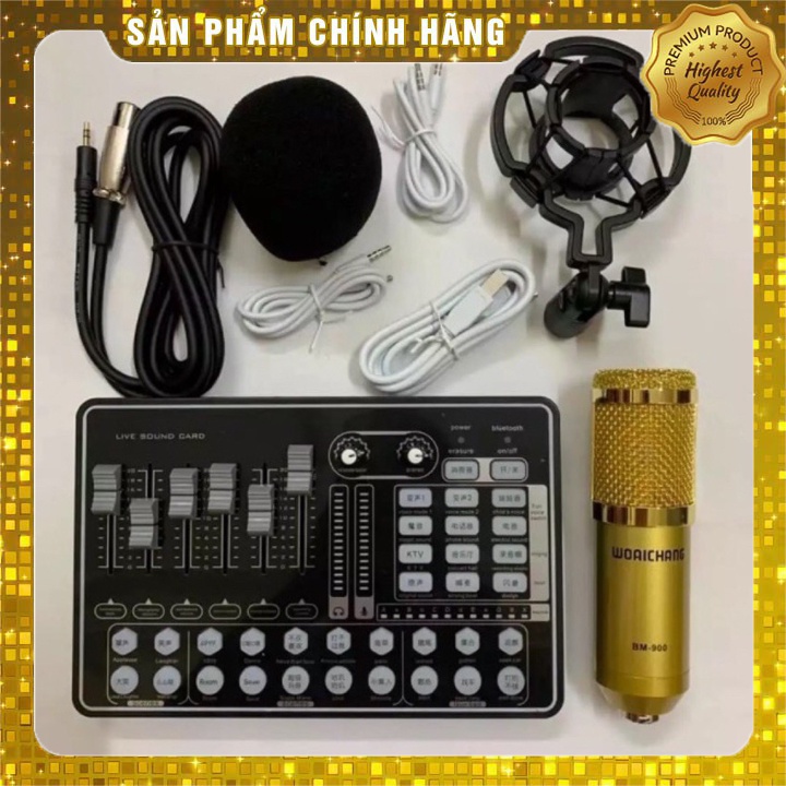 Combo Sound Card H9 Mic Thu Âm BM 900 Có Auto Tune Tặng Kèm Chân Kẹp , Màng Lọc , Tai Nghe , Bảo Hành Lên Đến 6 Tháng