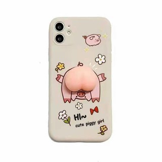 Ốp lưng iPhone 6 đến 12 Pro max hoạt hình lợn, chuột micky mông quả đào Hồng kute viền vuông bảo vệ camera