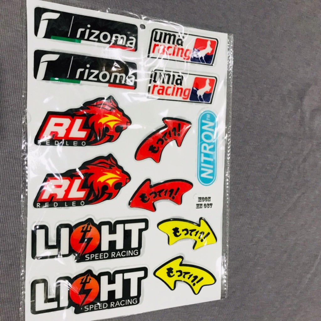 Tấm tem nổi nhiều logo rizoma uma racing redleo light nitron dán xe máy nón bảo hiểm sắc nét