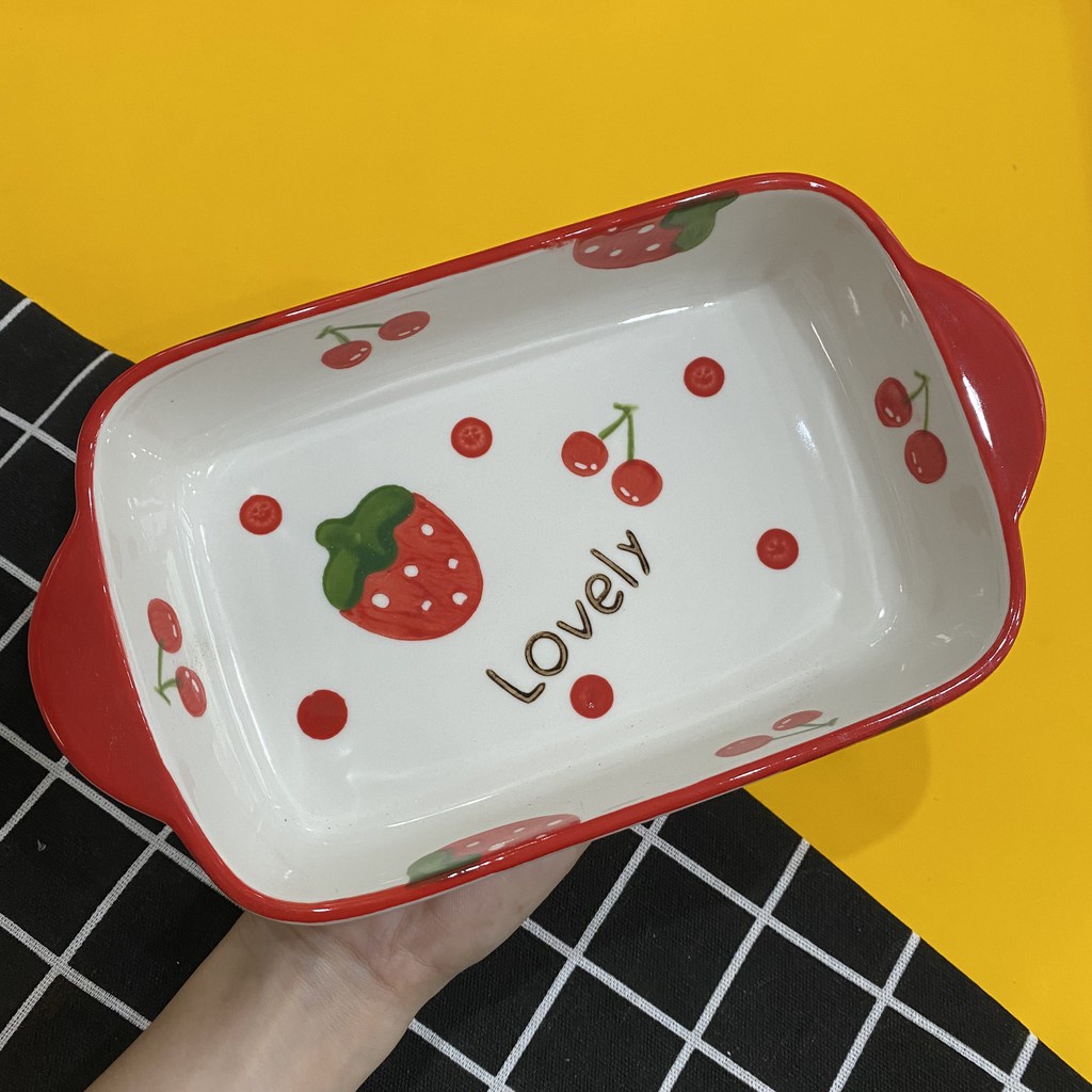 Set bát đĩa cherry và dâu tây cực dễ thương