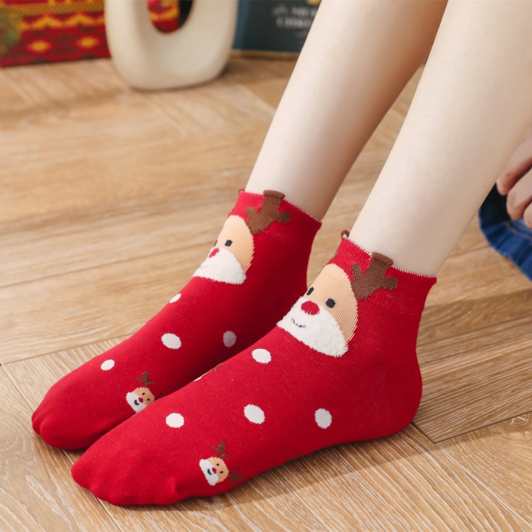 Set 4 vớ cổ thấp chất liệu cotton họa tiết giáng sinh dễ thương