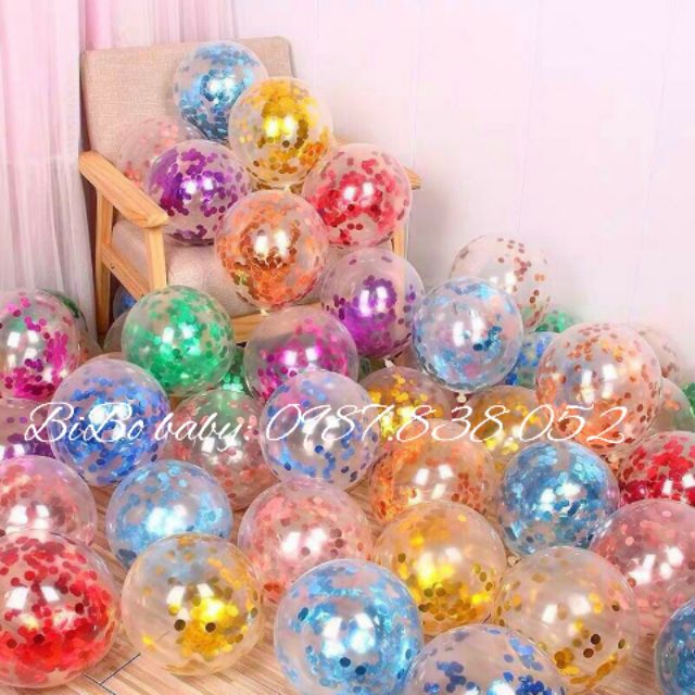 5 bóng trong suốt rắc giấy confetti  size 12''