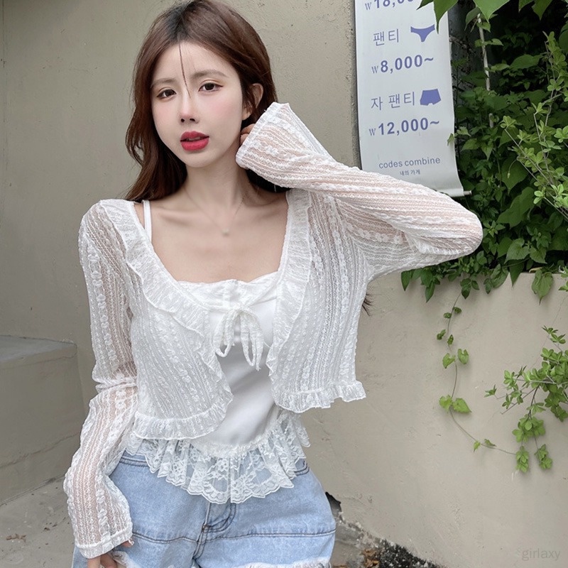 Áo Khoác Cardigan Ren Thoáng Khí Màu Sắc Trơn Phong Cách Hàn Quốc Thời Trang Mùa Hè Cho Nữ