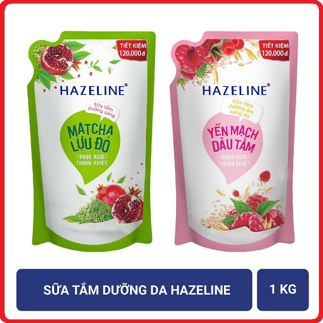 Sữa Tắm Dưỡng Trắng Sáng Da Hazeline Túi 1kg Yến Mạch Dâu Tằm / Matcha Lựu Đỏ - Túi Tiết Kiệm
