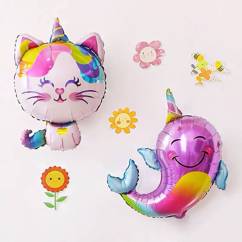 Bong bóng, bóng bay 3D hình mèo ngũ sắc size đại 80x60cm trang trí sinh nhật, thôi nôi cho bé trai , bé gái, người lớn