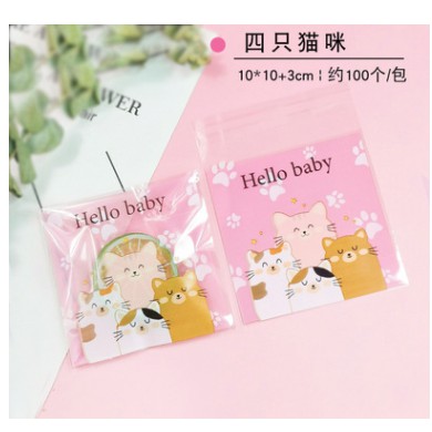 Set 10, 20, 50 túi kiếng dán đựng bánh cookie, quà tặng Hello baby 10 x 10 cm