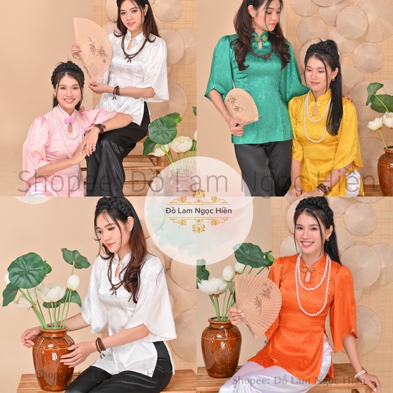 Đồ Lam Đi Chùa Mẫu Bà Ba Cách Tân Cổ Giọt Nước Tay Cánh Tiên Chất Liệu Gấm (QUẦN ĐEN)
