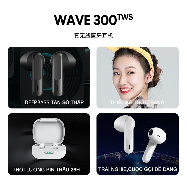 Tai Nghe Bluetooth WAVE300 TWS Tai Nghe Nhét Tai Không Dây Tích Hợp Micro Âm Thanh Nổi HIFI Khử Tiếng Ồn Pavu Tech