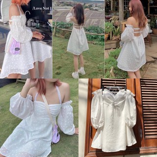 Đầm Trắng LOVE NOTE DRESS thiết kế cột dây sau cổ chất vải kate in hoa cut out sau lưng kèm bo chun co giãn hoạ tiết hoa