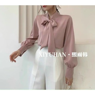 Áo sơ mi thắt nơ dài tay lụa cao cấp