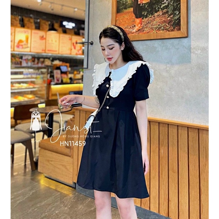 VÁY XOÈ CỔ PHỐI NÚT NGỌC