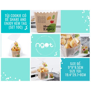 Túi cookie có đế Share and Enjoy kèm tag (set 10c)