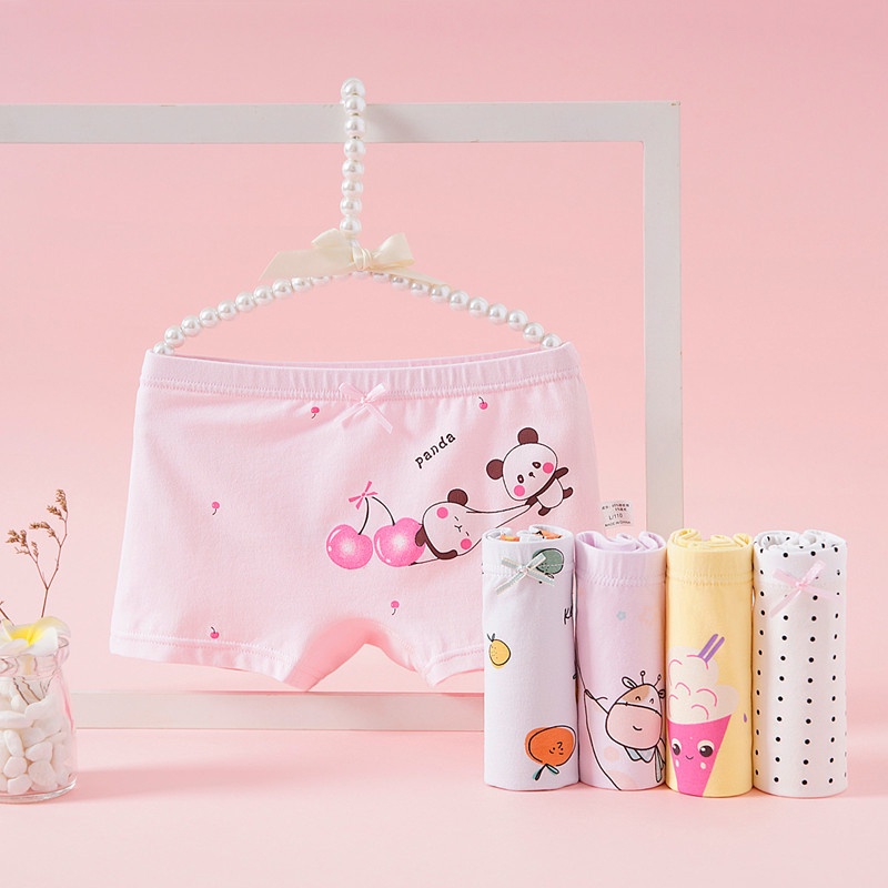 Bộ 5 Quần Lót Boxer Cotton In Họa Tiết Hoạt Hình Dễ Thương Cho Bé Gái Từ 3-12 Tuổi