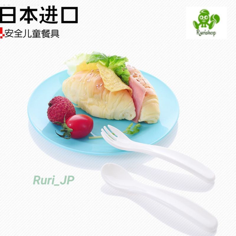 Bộ muỗng (thìa) nĩa (dĩa) nhựa an toàn cho bé Inomata Nhật Bản