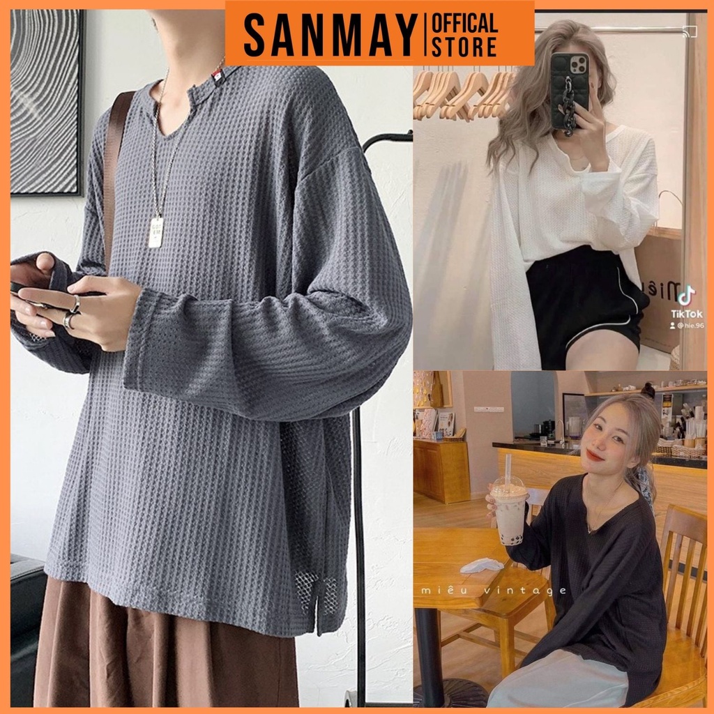 Áo Len Nữ Hàn Quốc SANMAY Kiểu Tăm Dệt Kim Cổ V Cao Cấp, Áo Len Nam Tay Dài Form Rộng Mỏng Dáng Thu Đông AO010