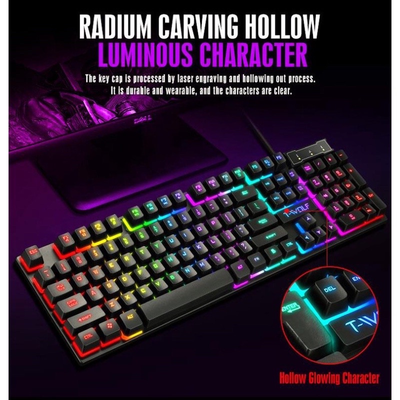 Combo chuột bàn phím máy tính giả cơ gaming giá rẻ T WOLF TF200 - Bảo hành 12 tháng