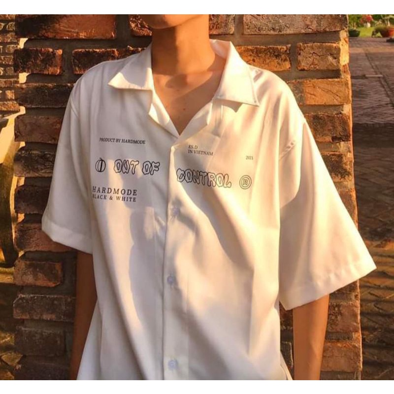 ÁO SƠ MI TAY NGẮN CỔ VEST HOẠ TIẾT OUT OF CONTROL SHIRT/ BLACK STYLE HÀN QUỐC FORM RỘNG OVERSIZE HARD MODE LOCAR BRANL | BigBuy360 - bigbuy360.vn