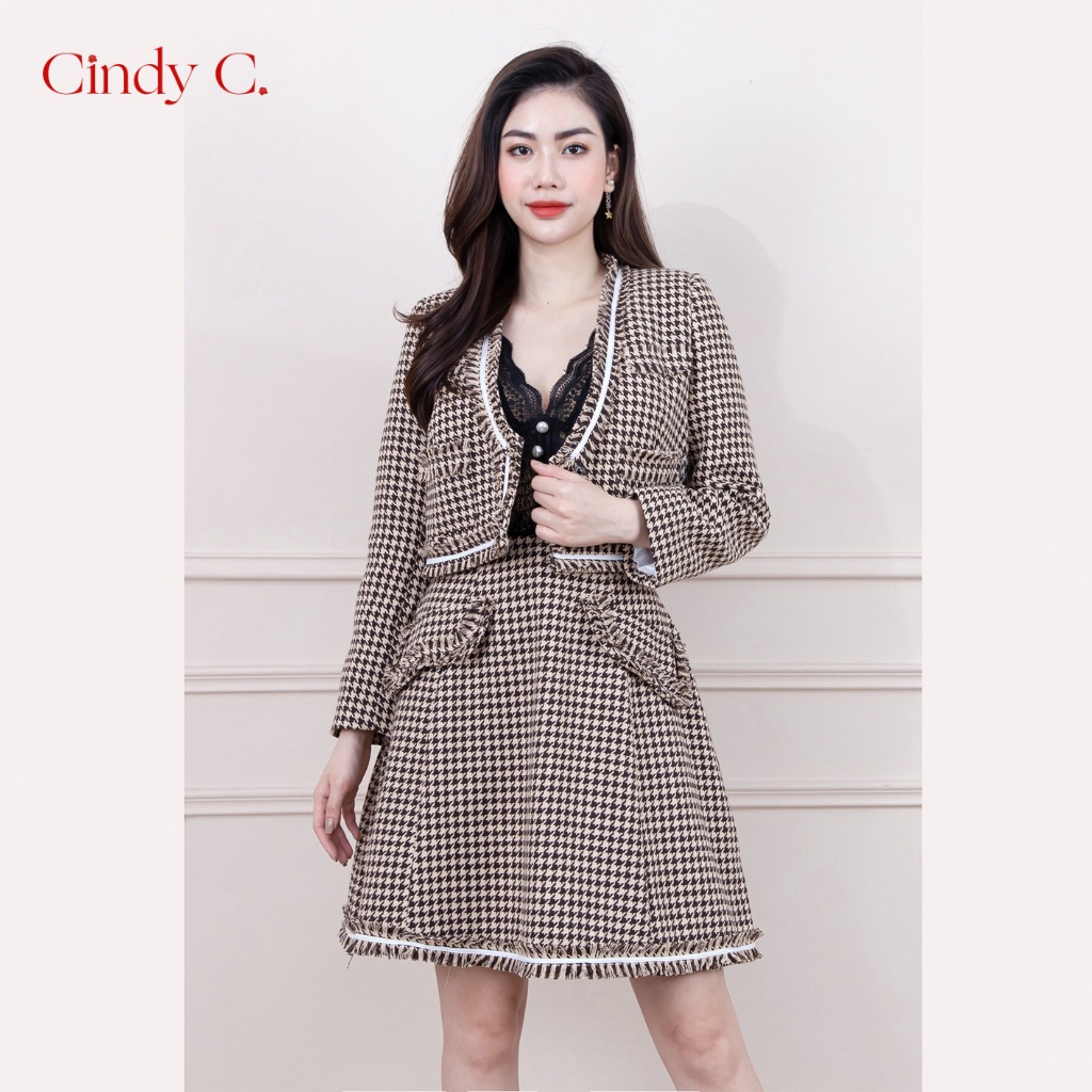 Áo khoác Chân váy CINDY C chất dạ Tweed cao cấp màu đỏ và hồng, thiết kế sang trọng, nữ tính 724 / 725 / 806