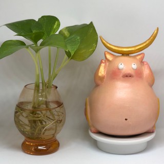 Tượng Gốm Thủ Công - Vẽ tay "Pig Moon" - Heo nhỏ nhặt Ánh Trăng Tri Thức -Tượng may mắn - Quà tặng
