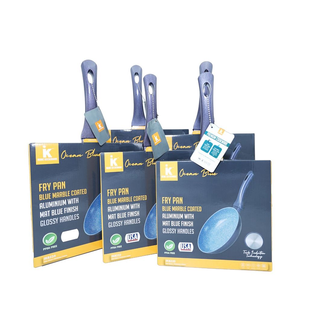 CHẢO OCEAN BLUE IK8220 • Sử dụng được trên bếp gas, bếp điện, bếp từ và bếp hồng ngoại.