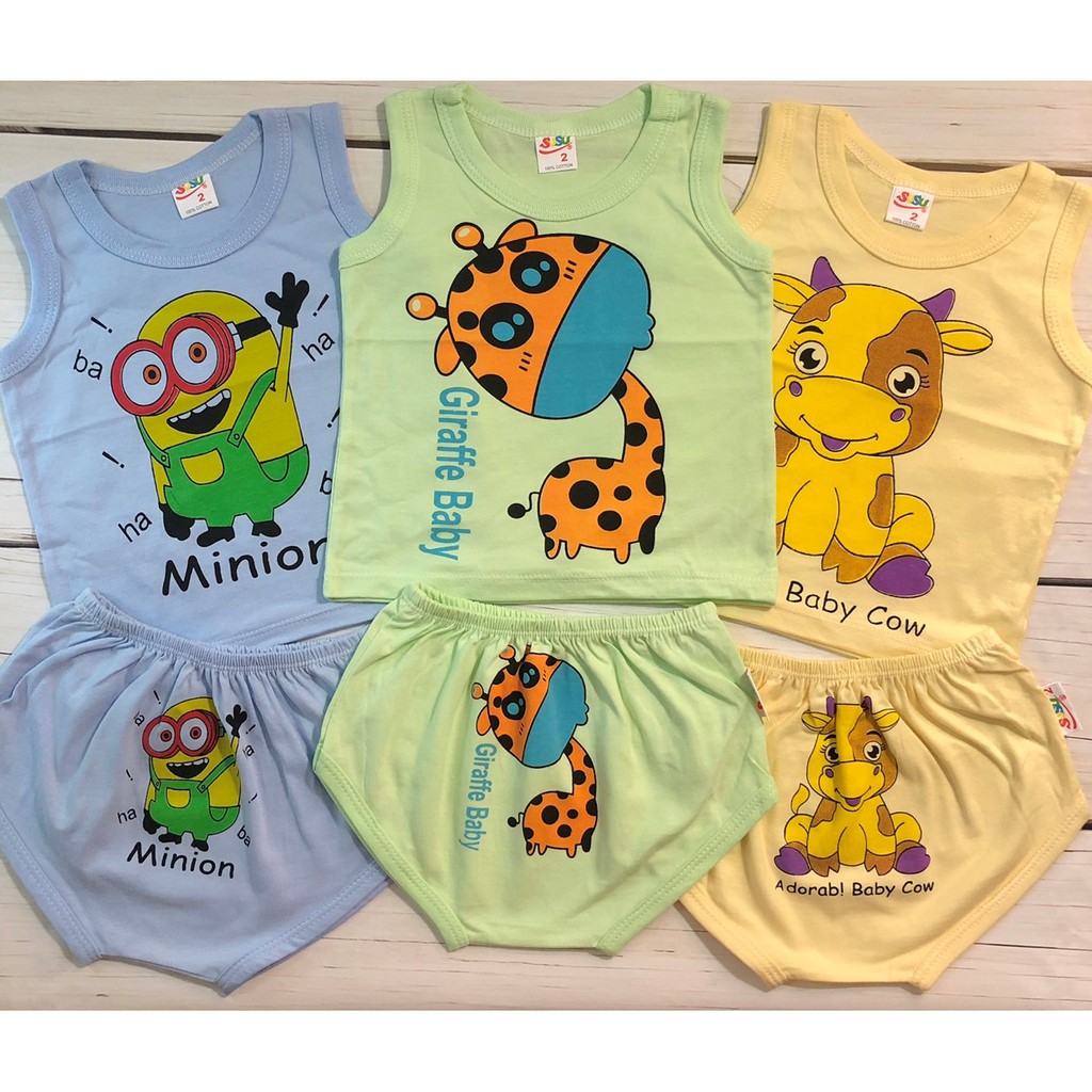 COMBO 5 Bộ quần áo trẻ em thun cotton SUSU | Mẫu  Sát Nách Màu quần chip | Size 1-5 cho bé 5-15 kg