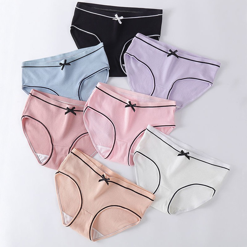 Quần Lót Cotton Phối Nơ Thoáng Khí Kháng Khuẩn Không Viền Cho Nữ
