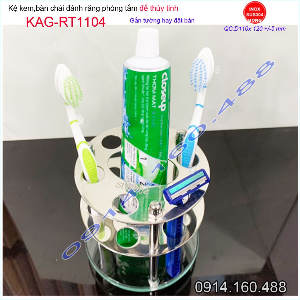 Kệ bàn chải kem đánh răng bằng inox 304 đế thủy tinh KAG-RT1104 mẫu mới thiết kế đẹp sang trọng sử dụng tốt