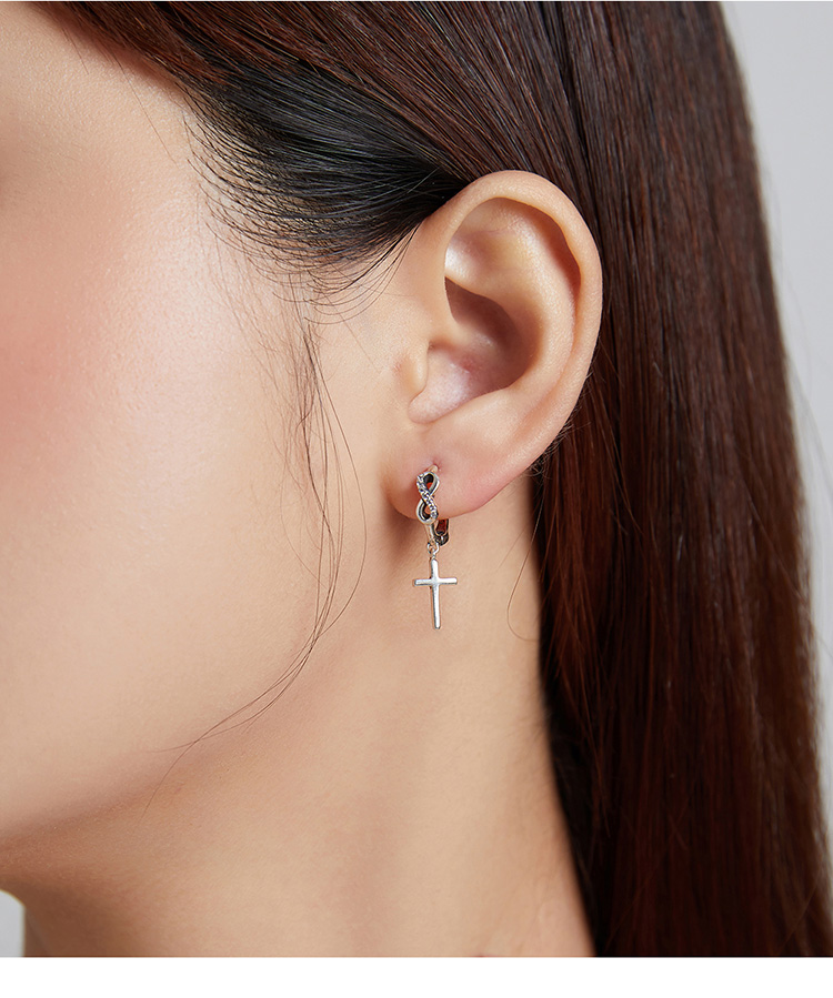 Hoa Tai Bamoer Bạc 925 BSE474 Hình Chữ Thập Zircon Cổ Điển Cho Nữ Và Bé Gái