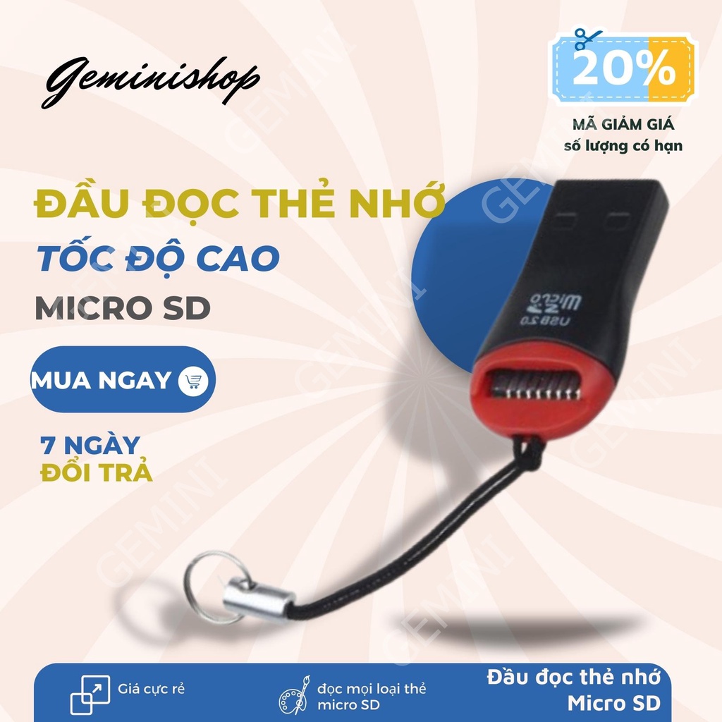 Đầu Đọc Thẻ Nhớ MICRO SD Tốc Độ Cao Usb 2.0 Thiết Kế Nhỏ Gọn Đa Năng RD1 GEMINI SHOP