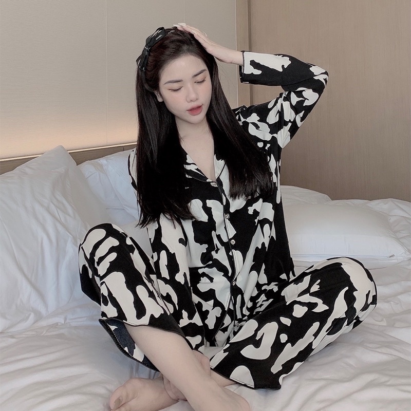 Đồ bộ pijama, bộ pijama dài tay mặc nhà lụa cao cấp hoạ tiết sang chảnh siêu mềm mát