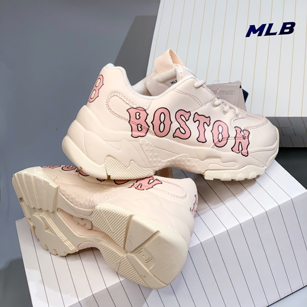 Giày MLB Chunky Boston Chữ Hồng Kem Nữ Bản Trung Cao Cấp - Giày Tốt Official