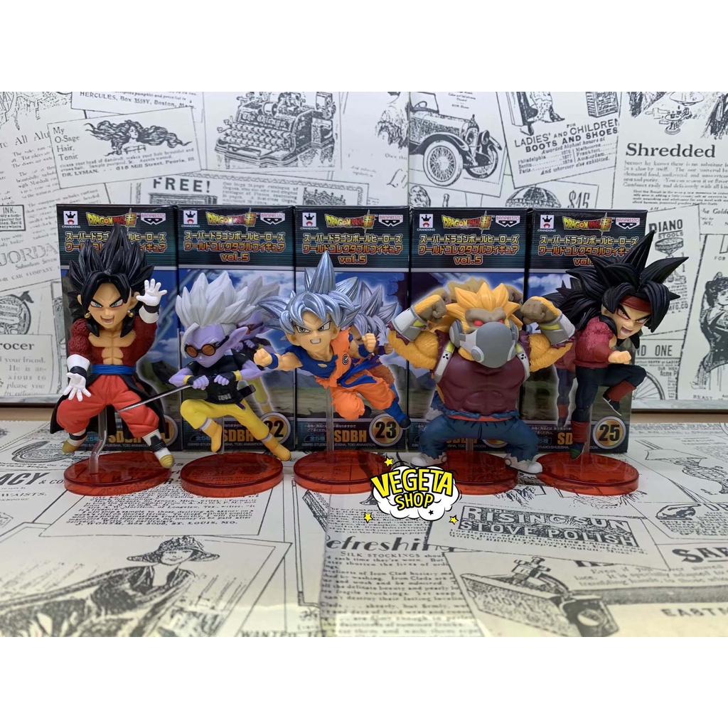 Mô hình Dragon Ball - Set 5 WCF Super Heroes - Vegito SSJ4 Fu Goku Ultra Instinct Kanba Ozaru Bardock SSJ4 - Cao 8cm