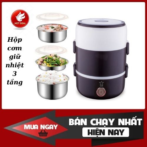 [KHÔNG ĐÚNG TRẢ LẠI HÀNG] CẶP LỒNG Ủ CƠM 3 TẦNG INOX CẮM ĐIỆN