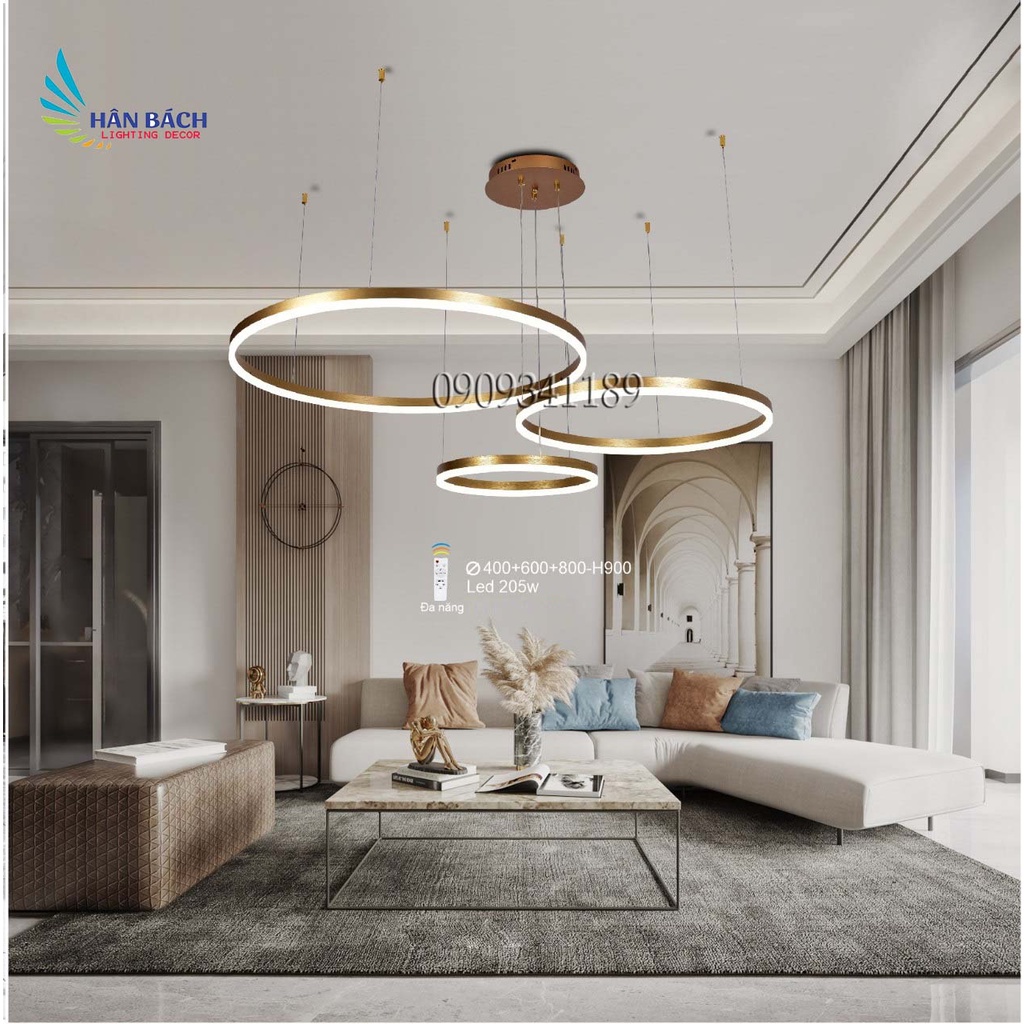 Đèn thả trần 3 vòng riêng biệt 3 Chế Độ Ánh Sáng -Tăng Giảm Ánh Sáng -Điều Khiển Từ Xa