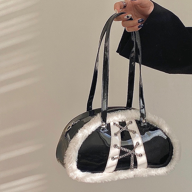 (Có sẵn) Túi da bóng phong cách retro Pháp đeo vai sang chảnh