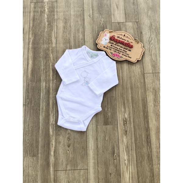 Body chip dài tay cài cúc chéo Mes Petits Cailloux xuất dư, bodysuit dài tay lệch vạt chất cotton