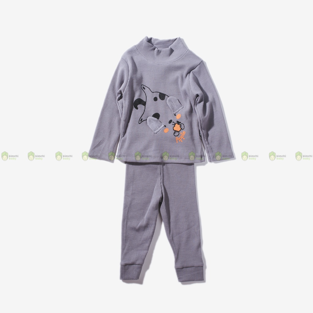 Bộ Dài Tay Bé Gái, Bé Trai KIMCHIBABY Vải Len Gân Cao Cổ Tai Thú 3D, Bộ Quần Áo Trẻ Em Thu Đông KWTD2201