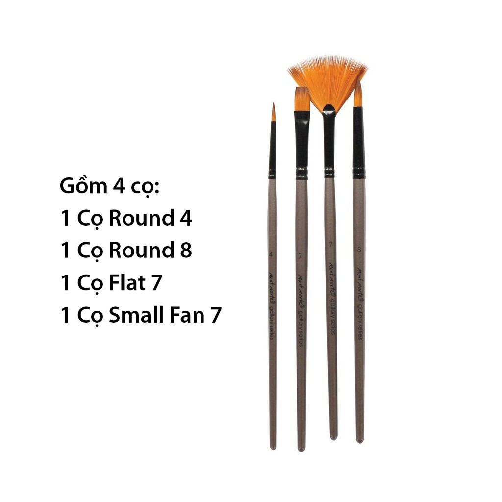 Bộ 4 Cọ Acrylic Mont Marte - Gallery Series Brush Set Acrylic 4pce - BMHS0010