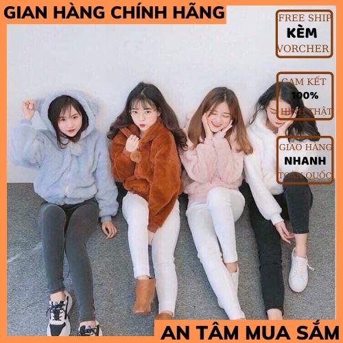 Áo khoác lông nữ áo khoác lông tai gấu quả bông ,áo xưởng may chắc chắc từng đường kim mũi chỉ ,THỞI TRANG 1989