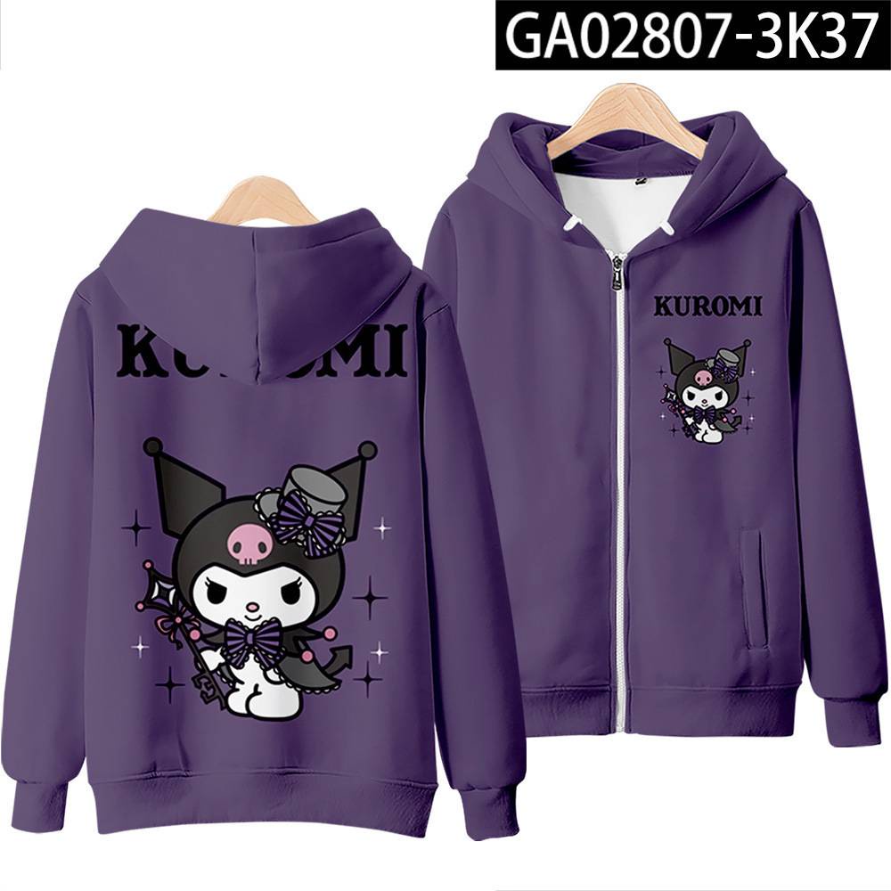 Áo Khoác Thể Thao Tay Dài Có Nón In Họa Tiết Anime Kuromi My Melody YT3 Plus Size TY3