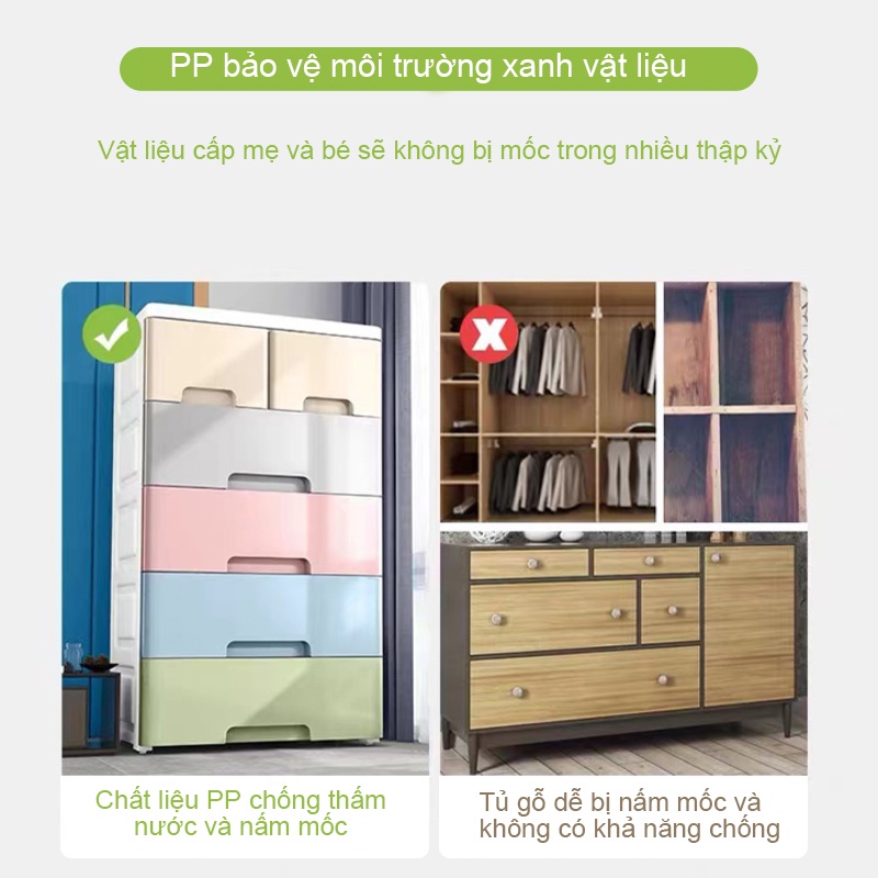 tủ quần áo nhựa cho bé có bánh xe Macaron bốn tầng năm tầng sáu tầng