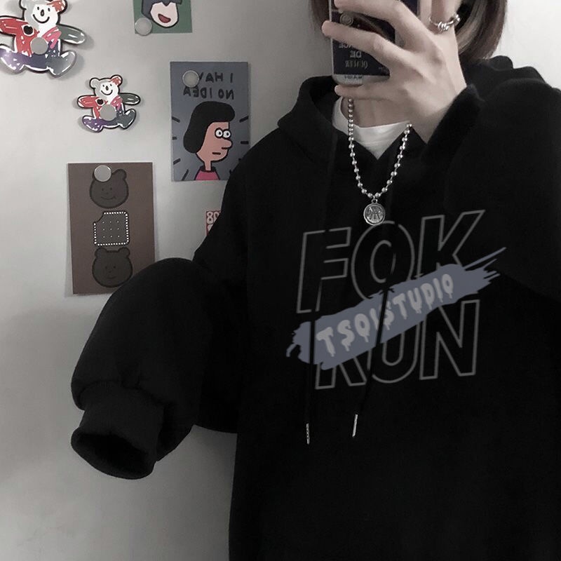 Áo Hoodie Dáng Rộng Không Viền Lót Lông Cừu Thời Trang Mùa Đông Hàn Quốc Cho Nữ