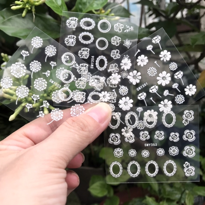 Sticker dán móng nail hoa cúc hoa cỏ may 3d
