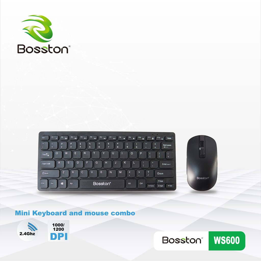 Bộ bàn phím và chuột không dây Wireless mini Bosston WS600 - phím bấm cực êm - Hãng phân phối chính thức