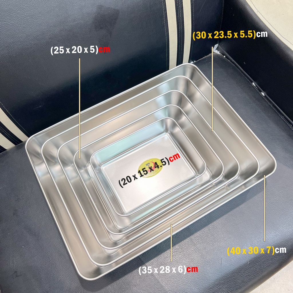Khay inox 304 chữ nhật - khay nướng bánh nhập khẩu cao cấp